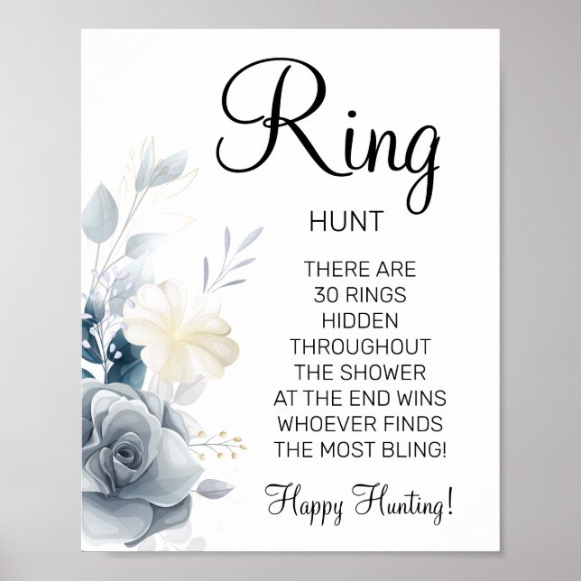 Affiche Panneau de jeu de douche de mariage bague aquarell (Devant)