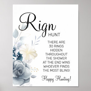 Affiche Panneau de jeu de douche de mariage bague aquarell