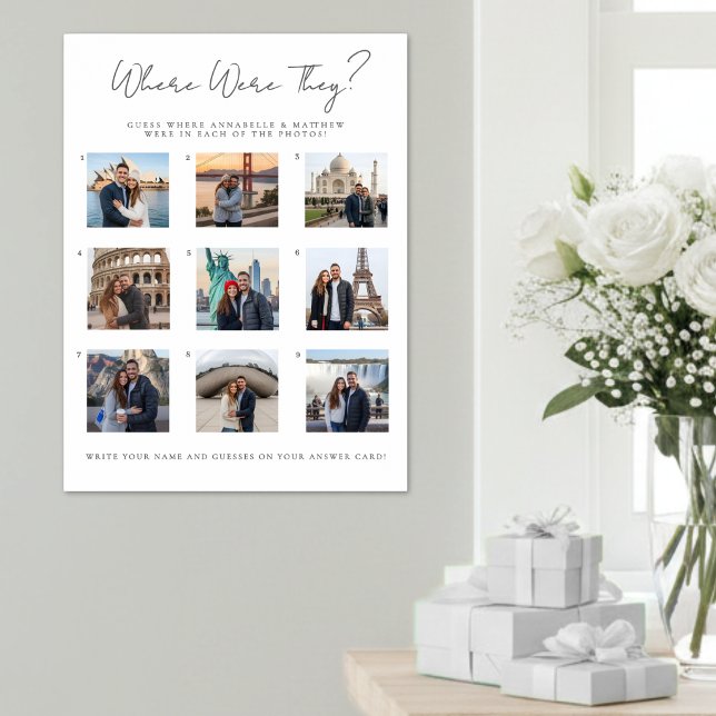 Affiche Panneau de jeu de fête de douche de mariage Where  (Where Were They Bridal Shower Party Game Sign)