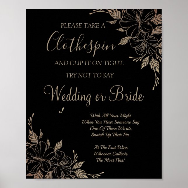 Affiche Panneau de jeu de la douche de mariage pince à lin (Devant)