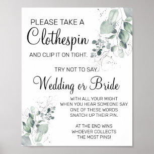 Affiche Panneau de jeu de mariage avec pince à linge aquar