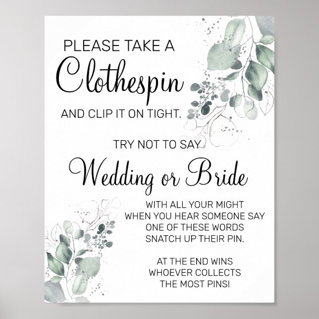 Affiche Panneau de jeu de mariage avec pince à linge aquar (Devant)