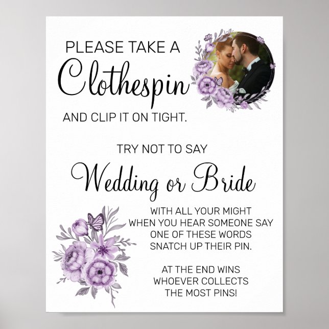 Affiche Panneau de jeu de mariage avec pince à linge en ti (Devant)