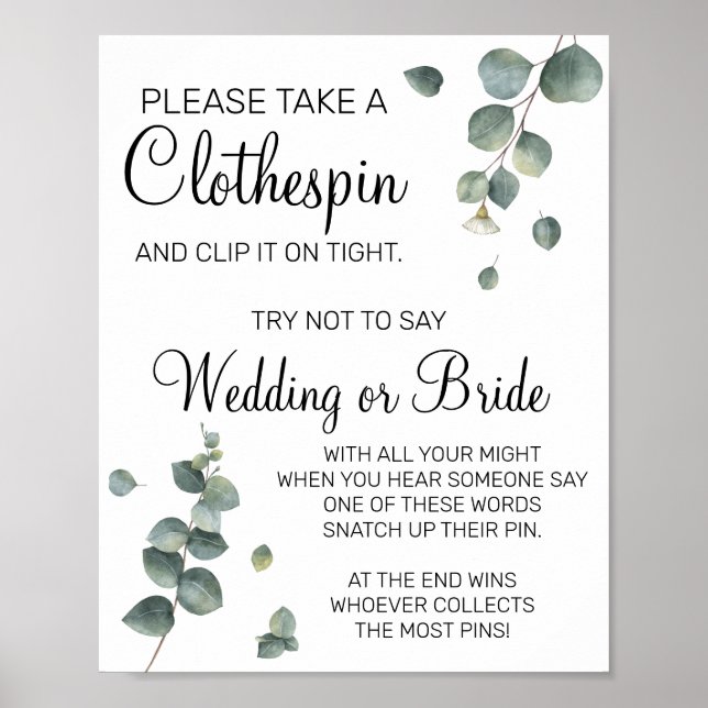 Affiche Panneau de jeu de mariage Eucalyptus Clothespin (Devant)