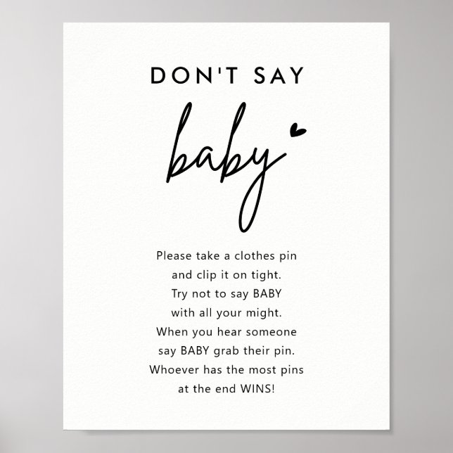 Affiche Panneau de jeu minimaliste Ne pas dire Baby shower (Devant)