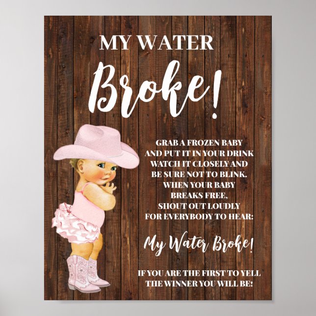 Affiche Panneau de jeu My Water Broche Cowgirl Baby shower (Devant)