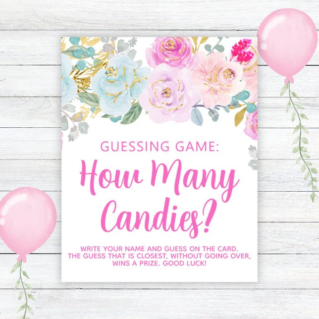 Affiche Panneau de jeu pour baby shower fille fleurs roses (Créateur téléchargé)