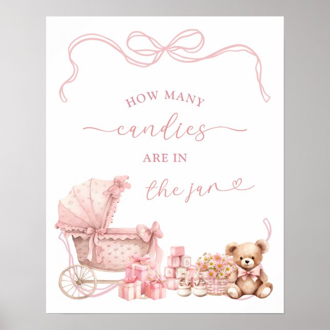 Affiche Panneau de jeu pour baby shower Poussette Coquette (Devant)