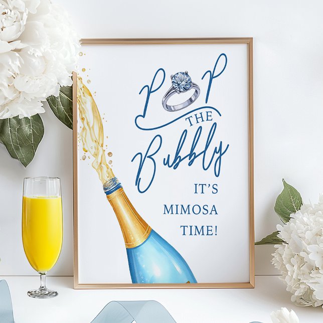 Affiche Panneau de la barre à Mimosa « Pop the Bubbly » po (Fun Mimosa Bridal Shower Sign)