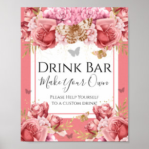 Affiche Panneau de la barre de boisson Baby shower papillo
