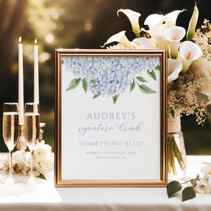 Affiche Panneau de la barre de boisson Blue Hydrangea Sign