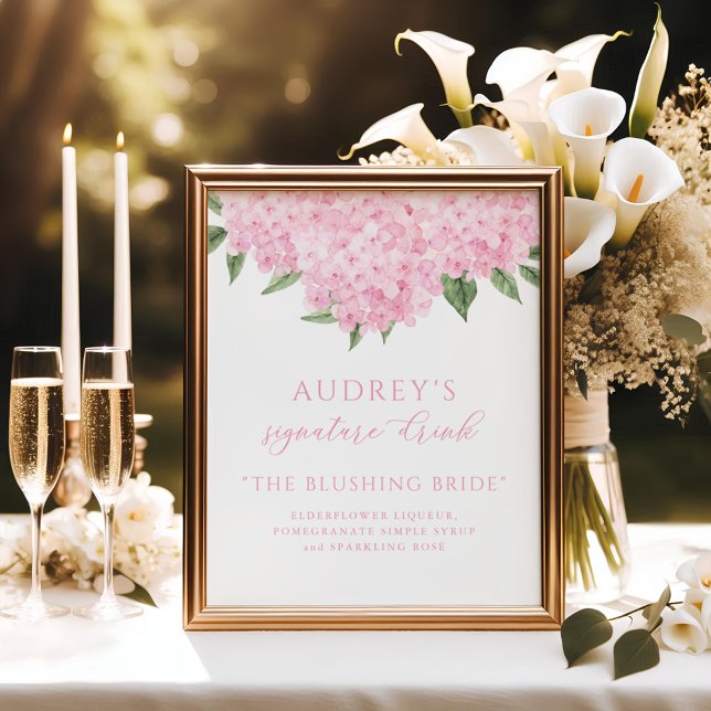Affiche Panneau de la barre de boisson rose Hydrangea Sign (Créateur téléchargé)