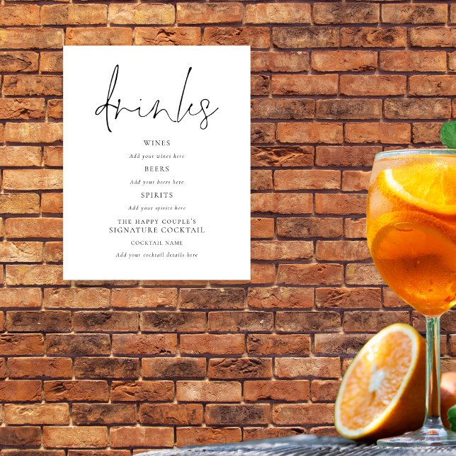 Affiche Panneau de la barre de boissons Mariage noir noir (Créateur téléchargé)