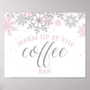 Affiche Panneau de la barre de café Pink Snowflake Winter