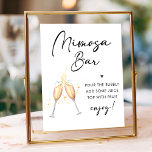 Affiche Panneau de la barre de Fête des mariées de script<br><div class="desc">Élevez votre brunch nuptial avec la Fête des mariées moderne Script Mimosa Bar Sign. Ce panneau minimaliste, orné d'un script noir, apporte une touche d'élégance à votre décor de brunch nuptial. Qu'il s'agisse d'une douche nuptiale ou d'un brunch nuptial, ce panneau est l'ajout parfait à votre bar mimosa, donnant le...</div>