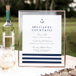 Affiche Panneau de la barre de Mariage d'Ancres nautiques<br><div class="desc">Conçu pour correspondre à notre collection de mariages Nautical Mix, cet élégant panneau de style côtier est parfait pour placer au bar pour partager vos créations de cocktails spéciaux avec les invités. Personnalisez l'en-tête et les six champs de texte, ornés d'un trio de rayures bleu marine nautique et d'une ancre...</div>