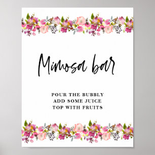 Affiche Panneau de la barre de Mariage rose Floral Mimosa