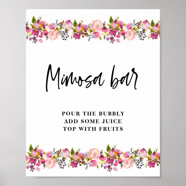 Affiche Panneau de la barre de Mariage rose Floral Mimosa (Devant)