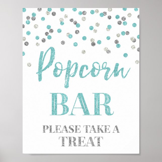 Affiche Panneau de la barre de pop-corn Confetti en argent (Devant)