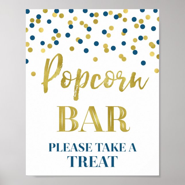 Affiche Panneau de la barre de pop-corn en or bleu marine (Devant)