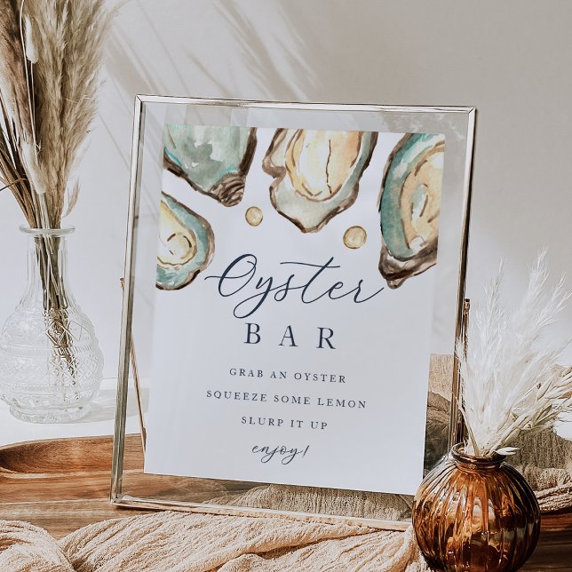 Affiche Panneau de la barre d'huîtres de l'aquarelle côtiè (Créateur téléchargé)