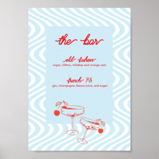 Affiche Panneau de la barre Mariage rétro - Vague bleue