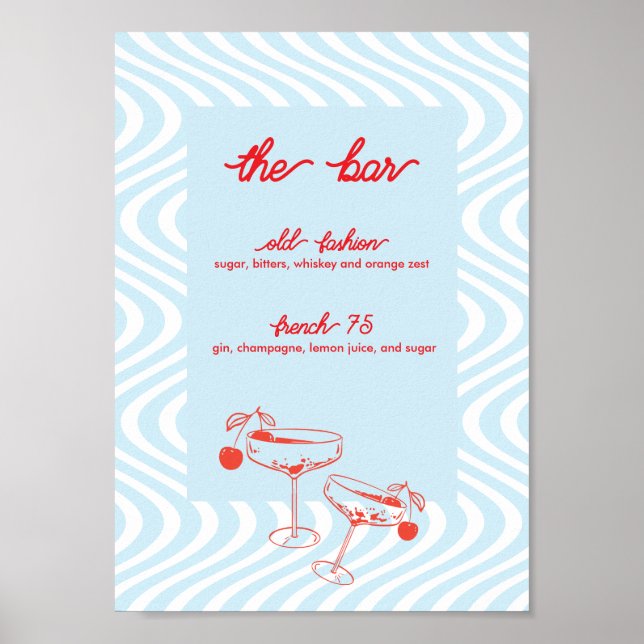 Affiche Panneau de la barre Mariage rétro - Vague bleue (Devant)