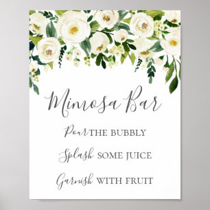 Affiche Panneau de la barre Mimosa à fleurs blanches et ve