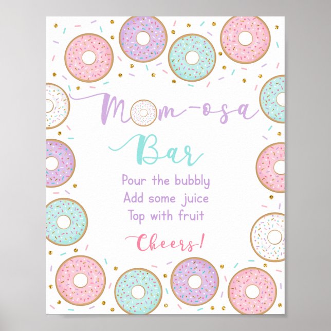 Affiche Panneau de la barre Mimosa Donut Pink Gold Pastel  (Devant)