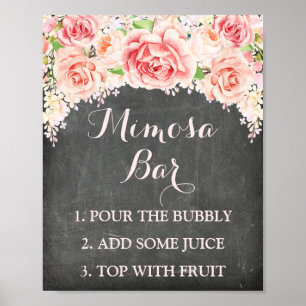 Affiche Panneau de la barre Mimosa Pink Watercolor Flowers