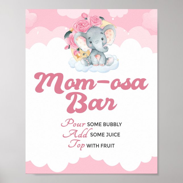 Affiche Panneau de la barre Momosa Baby shower Eléphant Ro (Devant)
