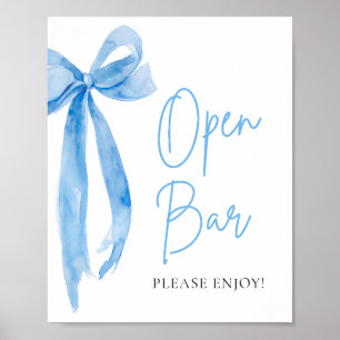 Affiche Panneau de la barre ouverte Elegant Dusty Blue Bow