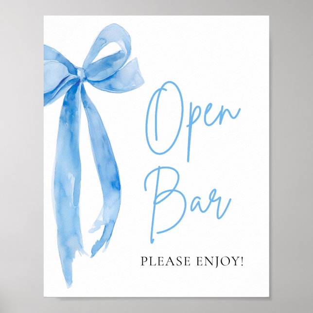 Affiche Panneau de la barre ouverte Elegant Dusty Blue Bow (Devant)