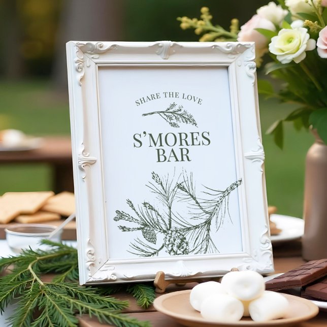 Affiche Panneau de la barre S'mores du Mariage de pin rust (Créateur téléchargé)
