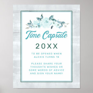 Affiche Panneau de la capsule de temps Floral Aqua & Blue 