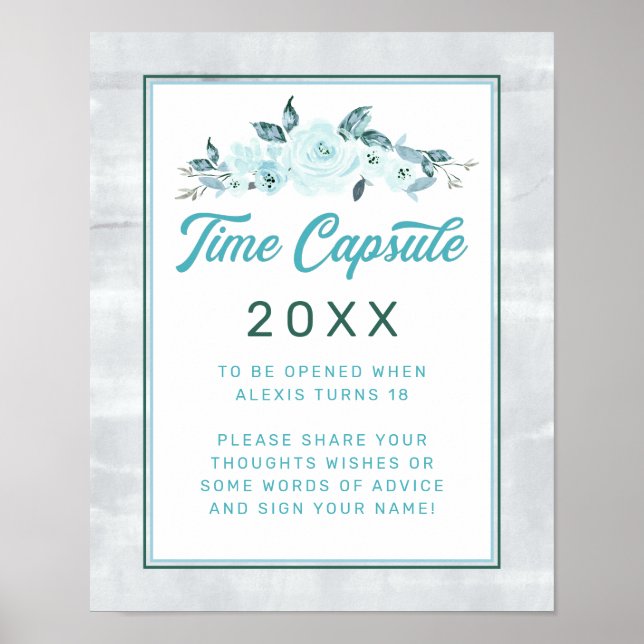 Affiche Panneau de la capsule de temps Floral Aqua & Blue  (Devant)
