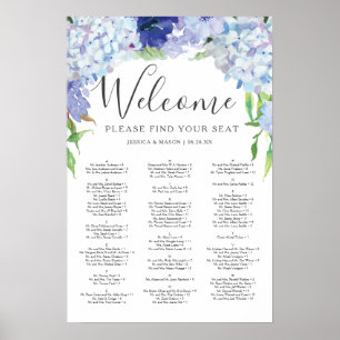 Affiche Panneau de la carte Mariage Blue Hydrangea