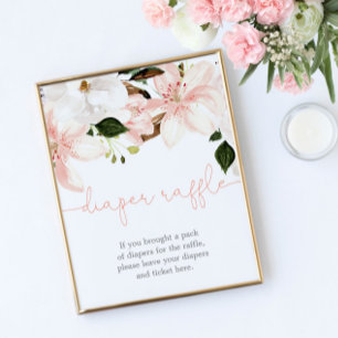 Affiche Panneau de la couche baby shower rose pâle fleuri