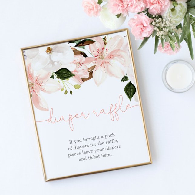 Affiche Panneau de la couche baby shower rose pâle fleuri (Créateur téléchargé)