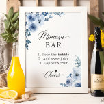 Affiche Panneau de la Fête des mariées Florale Bleu Duché<br><div class="desc">Faites ressortir votre douche nuptiale avec cette enseigne chic Dusty Blue Floral Mimosa Bar. Le magnifique design floral combiné aux fleurs bleues poussiéreuses et à la police élégante crée un look moderne mais sophistiqué. Ce signe est parfait pour toute mariée qui veut ajouter une touche d'élégance à sa douche nuptiale....</div>