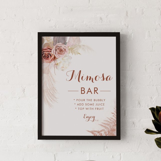 Affiche Panneau de la Pampas Grass Terracotta Mimosa Bar (Pampas Grass Bridal Shower Mimosa Bar Sign )