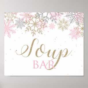 Affiche Panneau de la Soupe-bar Pink Snowflake hiver Onede