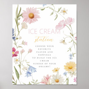Affiche Panneau de la station de crème glacée fleur sauvag