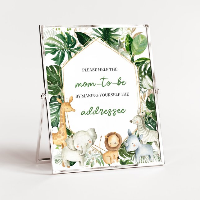 Affiche Panneau de la station d'enveloppe de douche un peu (Jungle Safari Animals Baby Shower Envelope Station Sign)