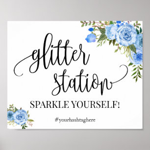 Affiche Panneau de la station paillettes bleu boho chic po