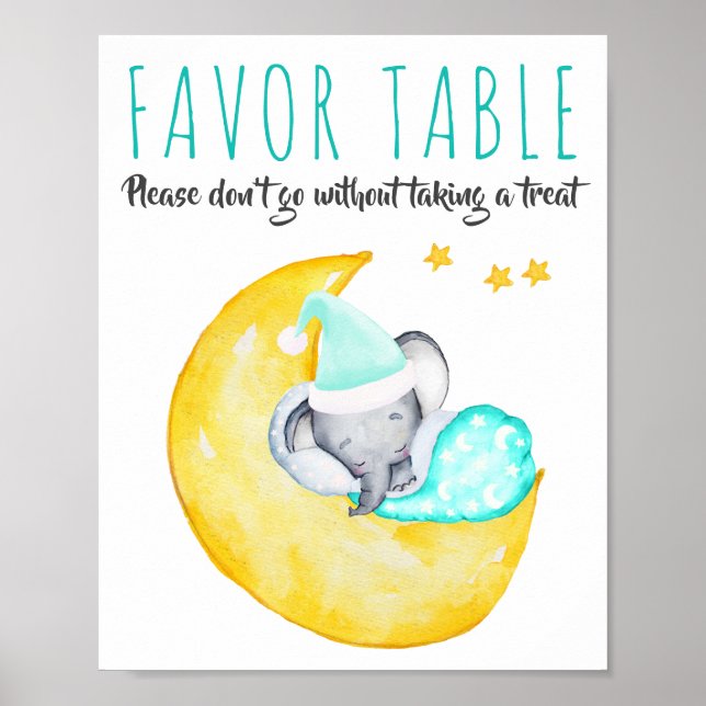 Affiche Panneau de la table baby shower Elephant sur la lu (Devant)