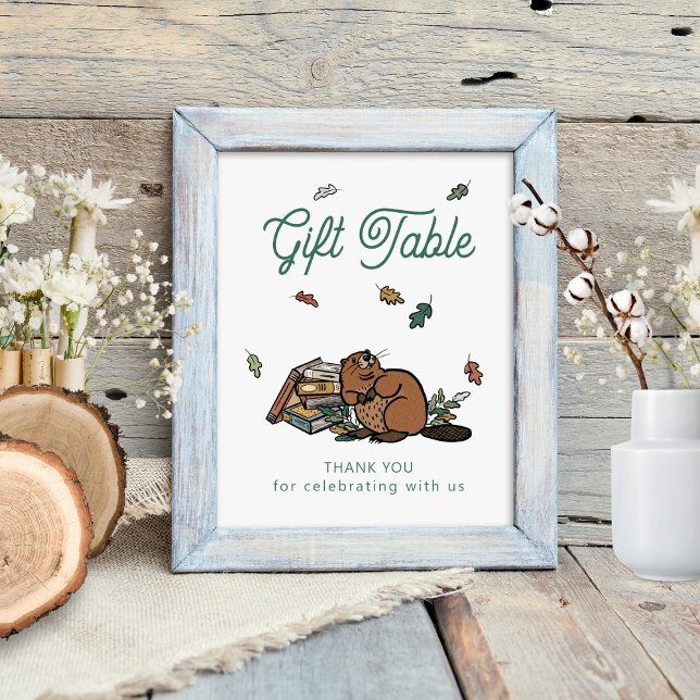 Affiche Panneau de la Table Cadeau du livre d'histoires Wo (Woodland Storybook Baby Shower Gift Table Frameable Sign)