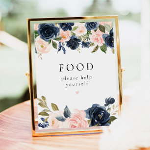 Affiche Panneau de la table d'alimentation florale bleu et