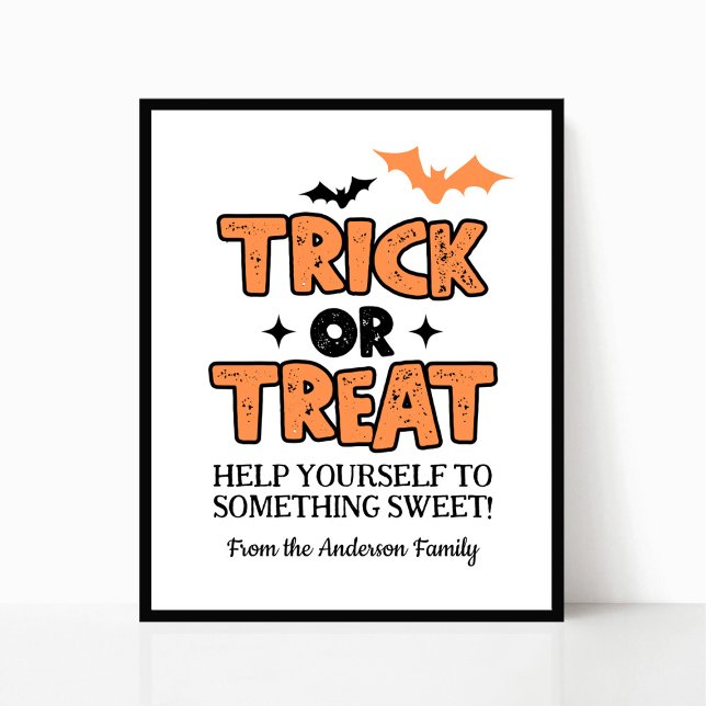 Affiche Panneau de la table de la fête d'Halloween ou de t (Customizable Trick or Treat Help Yourself to Something Sweet Halloween Sign)