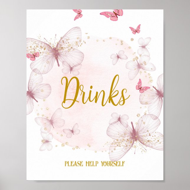 Affiche Panneau de la table des boissons rose et or (Devant)